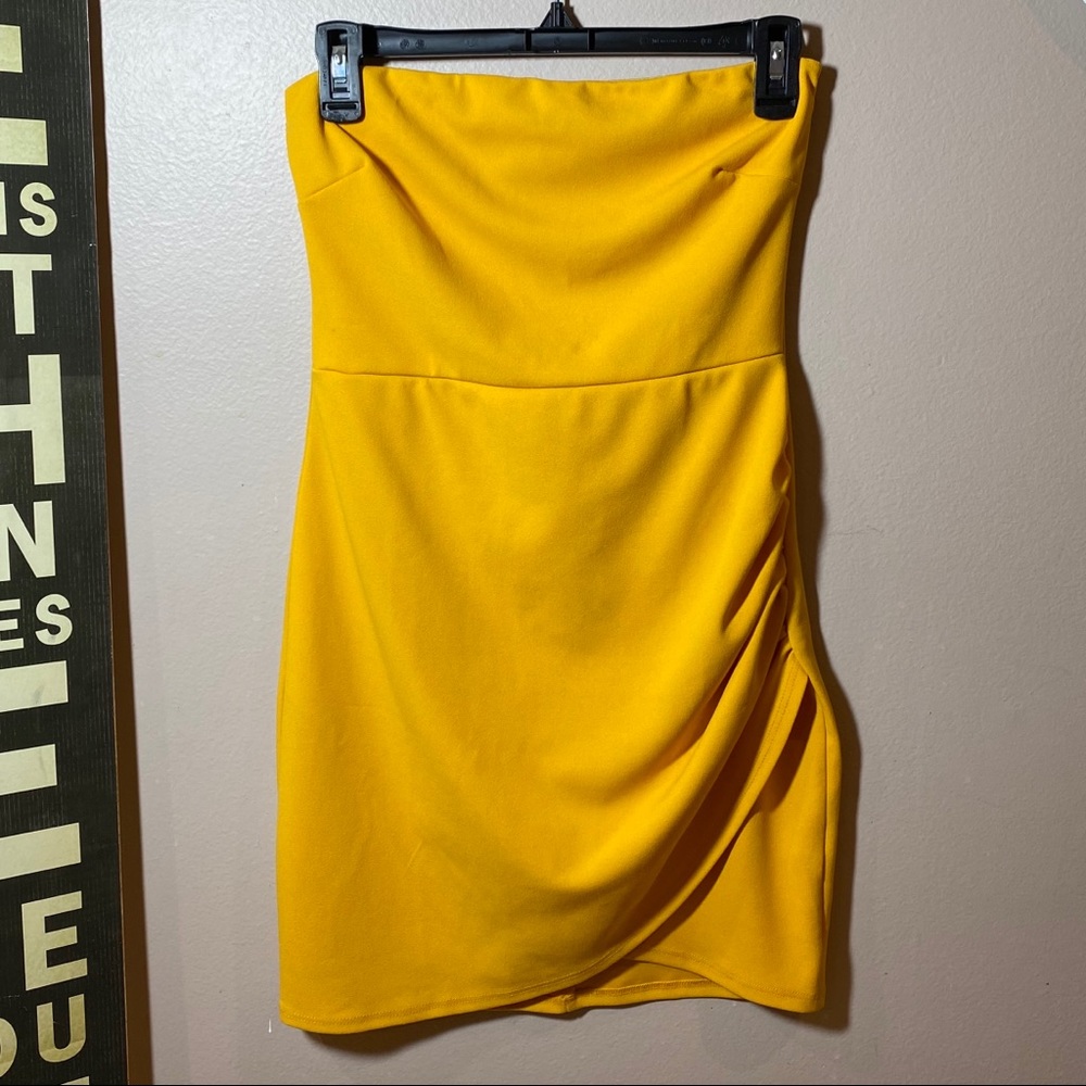 Strapless Yellow Wrap Dress